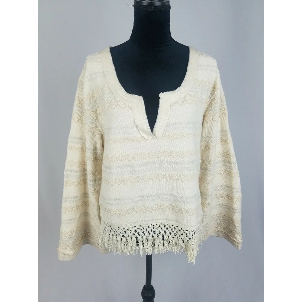 Free People‎ women SP bell long sleeve fringe pullover hippie boho